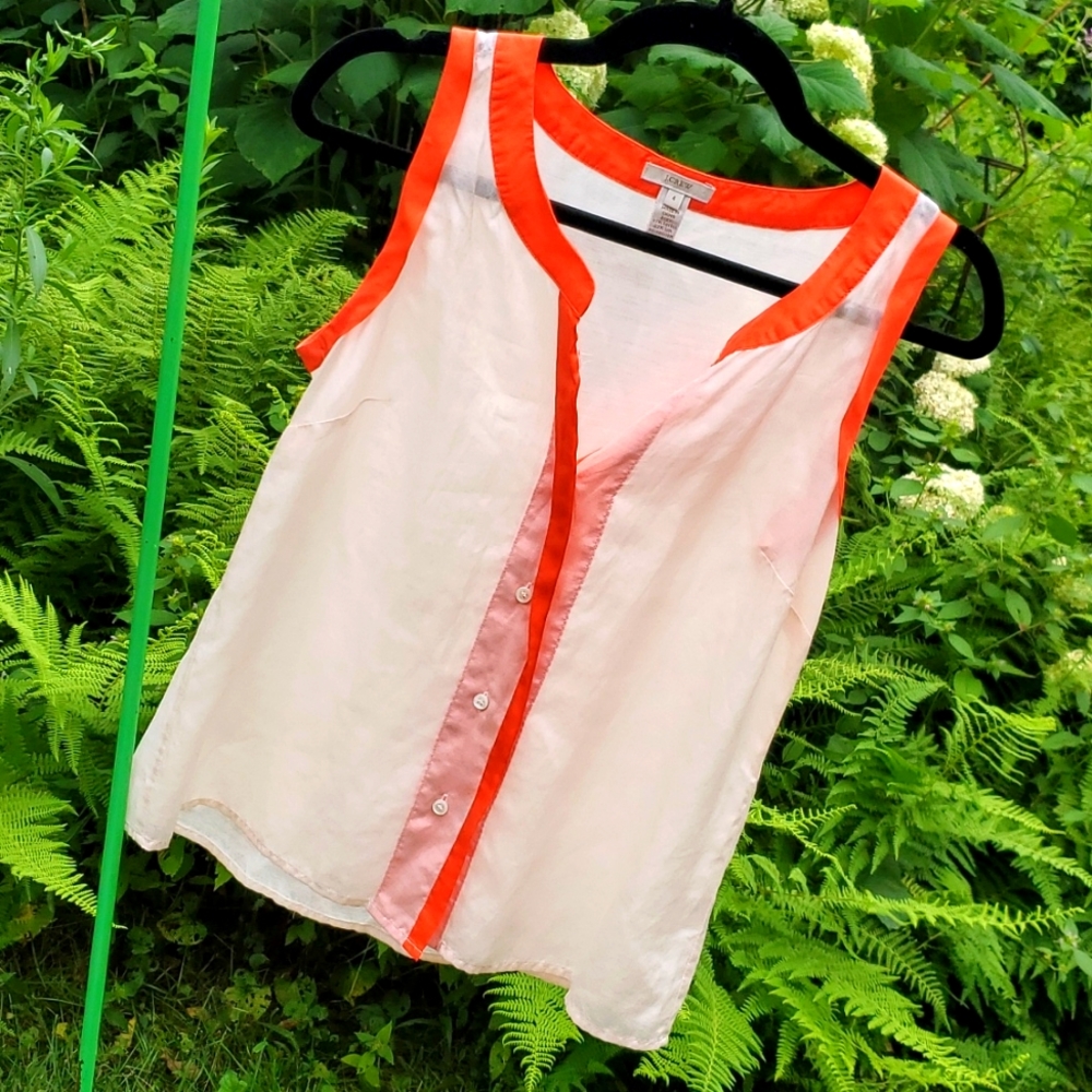J. Crew Cream Tank Top with Orange Accents
